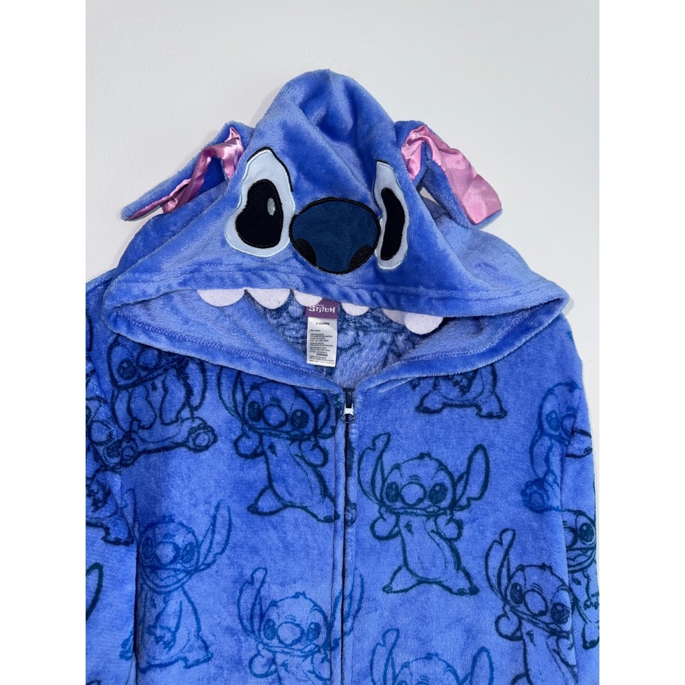 Disney Lilo & Stitch Adult Onesie Pajama Plush Hooded Costume Blue Zip Up